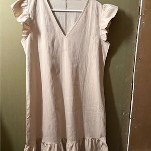 SHEIN Cream Ruffle Sleeve Mini Dress